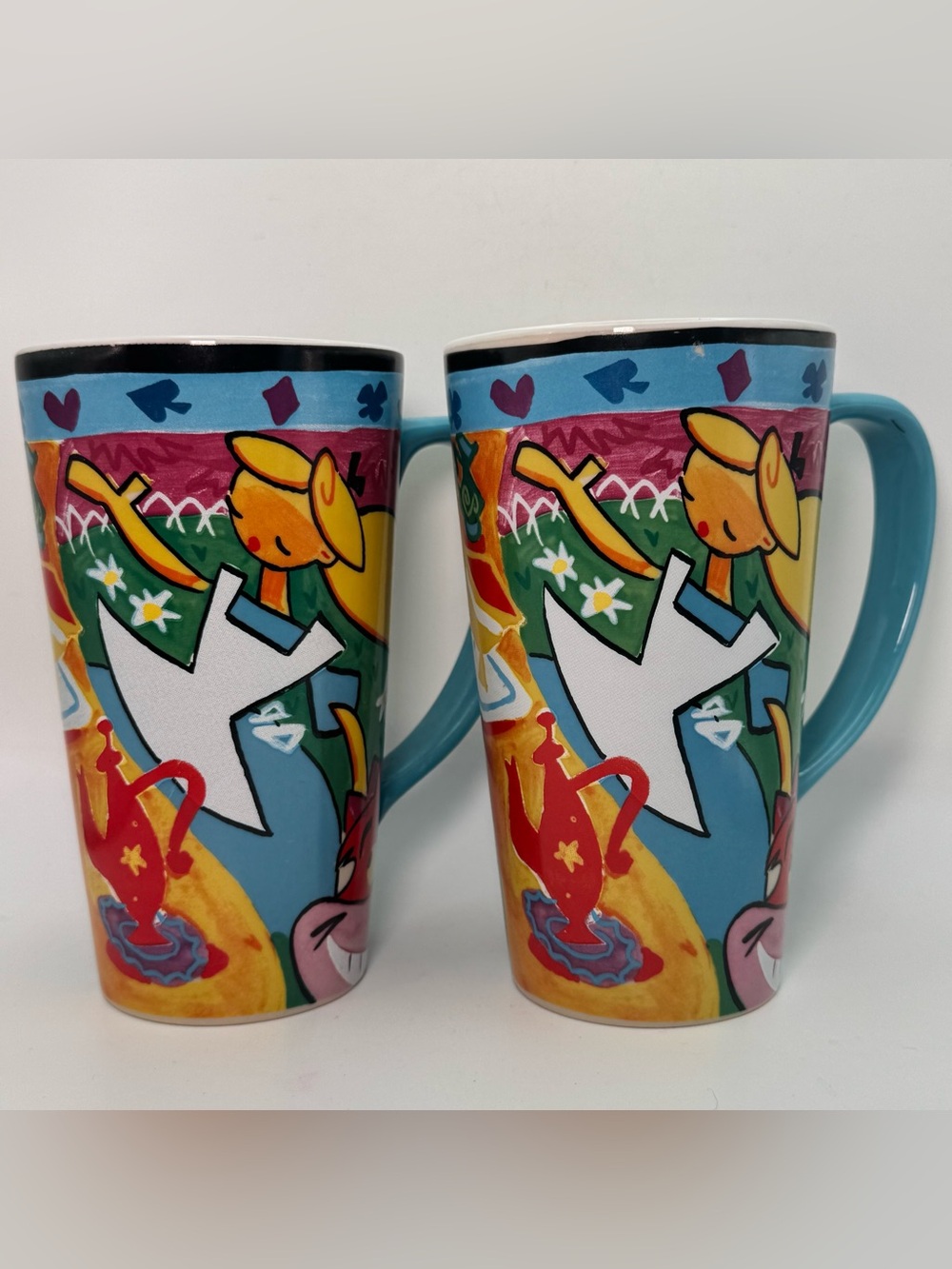 Vintage Disney Store Alice in Wonderland Tall Coffee Mugs Set of 2 Tea Party